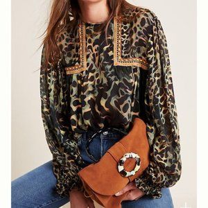 Joelle Leopard Peasant Blouse